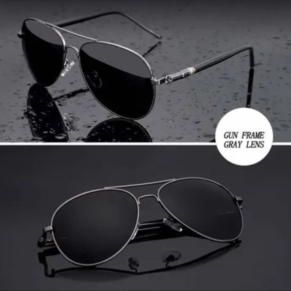 Mens Metal Aviator Sunglasses Gunmetal Gray Frames Polarized Lenses New